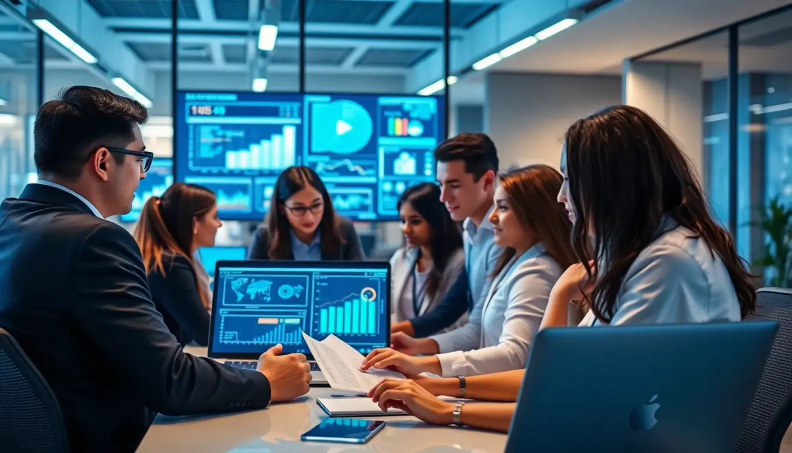 AI enhances operational efficiency in a collaborative office space.