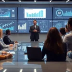 A CEO leading a meeting with executives discussing artificial intelligence strategies.