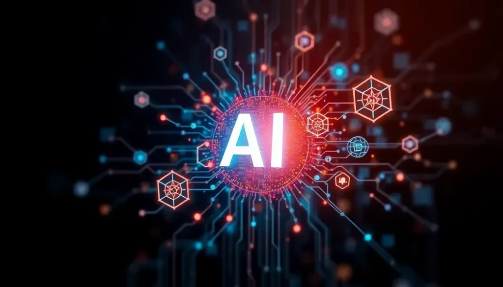 Illustration visualizing the merging of AI technology with innovative marketing approaches.
