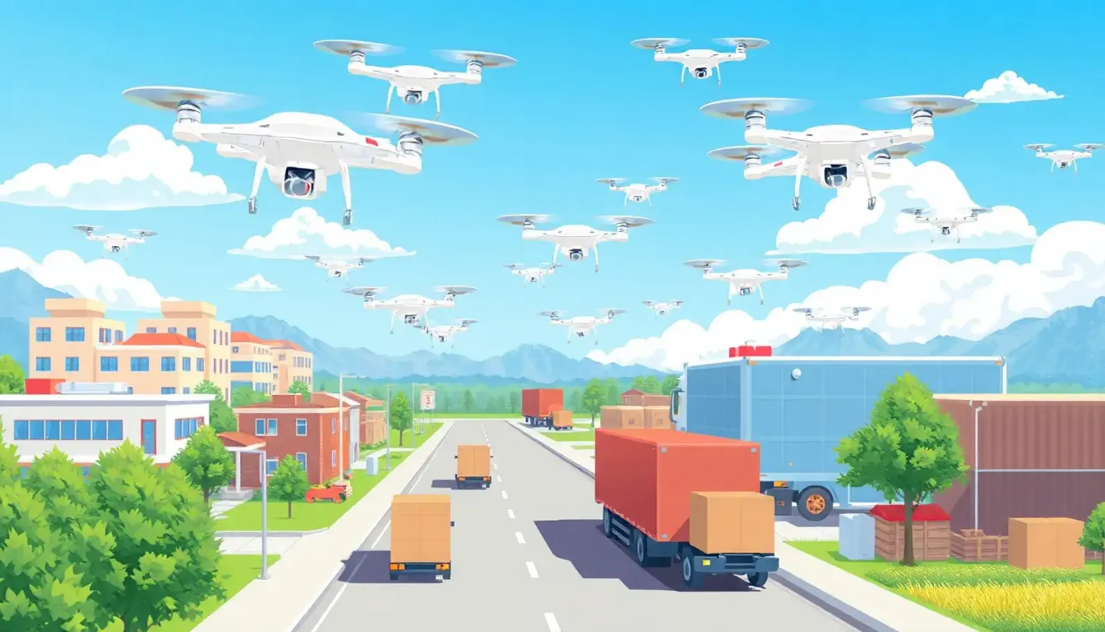 Autonomous drones enhancing logistics efficiency by delivering packages.