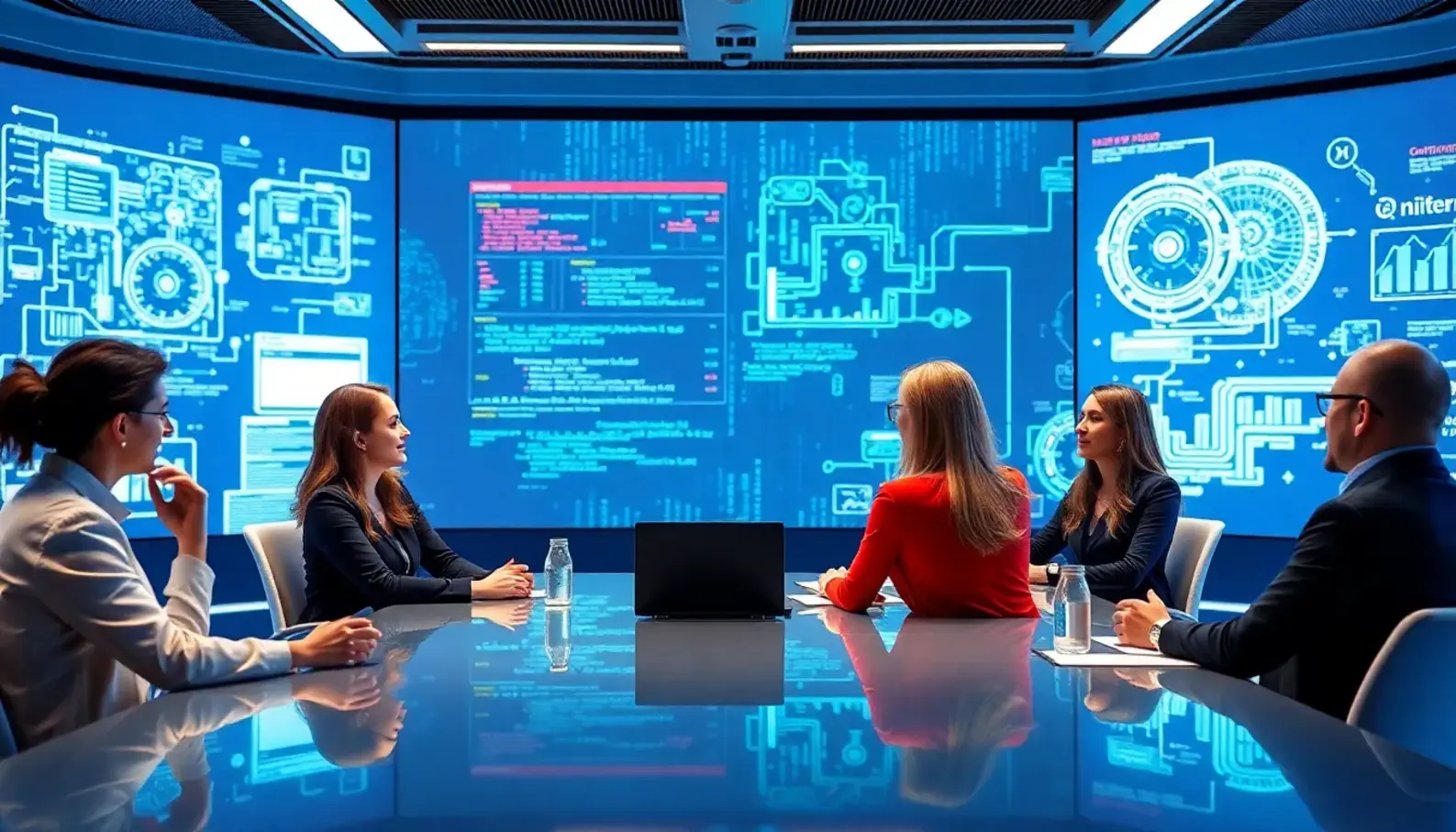 Experts engaging in a panel discussion on ethical boundaries in generative AI.