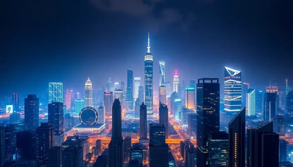A futuristic city skyline representing the advancements and potential of quantum computing.