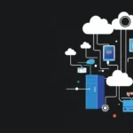An artistic representation of hybrid computing, showcasing the integration of cloud and on-premises technology.