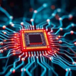 A futuristic visual of neuromorphic computing technologies, illustrating advanced chip designs and neural network connections.