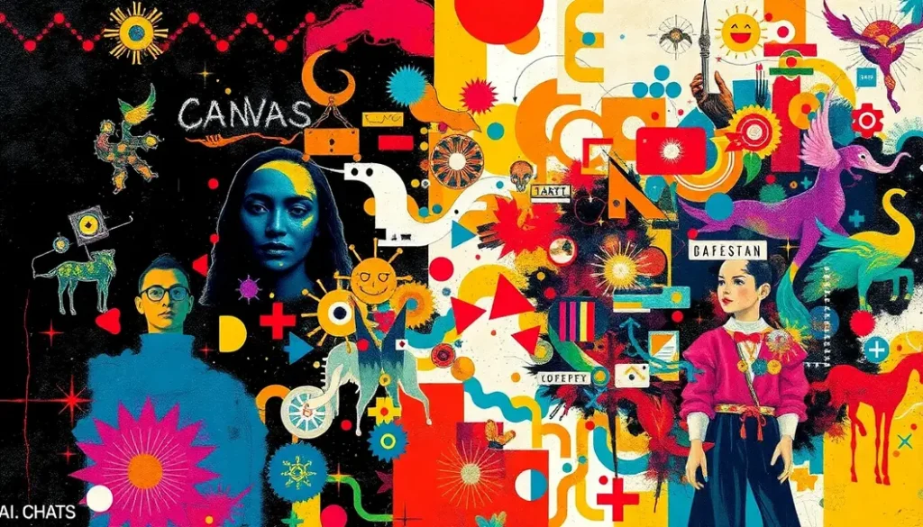 A colorful collage illustrating the integration of art and technology, symbolizing the future of creative expression.