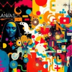 A colorful collage illustrating the integration of art and technology, symbolizing the future of creative expression.
