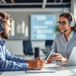 Customer using a chatbot for assistance while a support agent addresses a complicated question.
