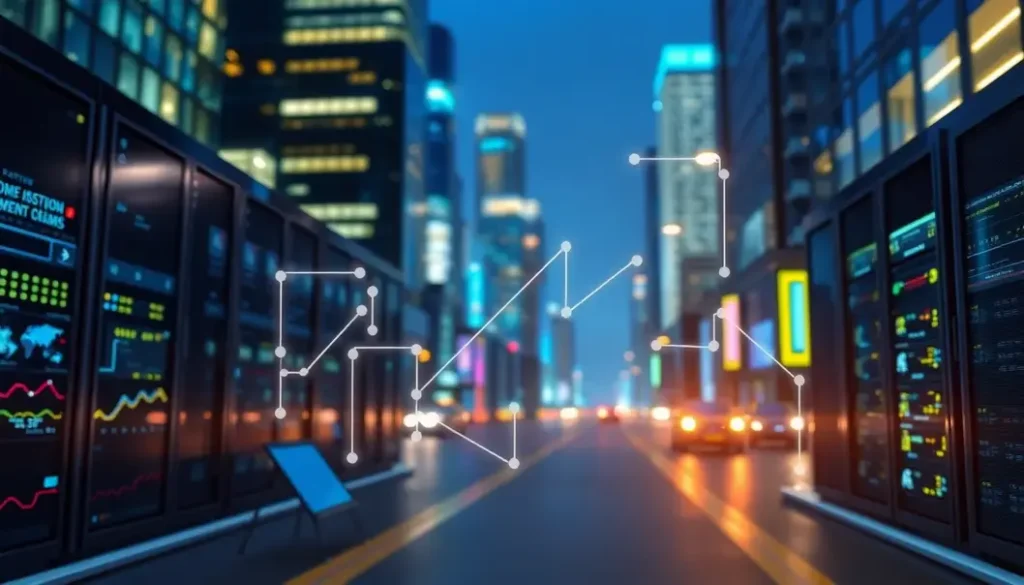 An illustration depicting a smart city with connected devices illustrating edge computing.