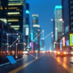 An illustration depicting a smart city with connected devices illustrating edge computing.