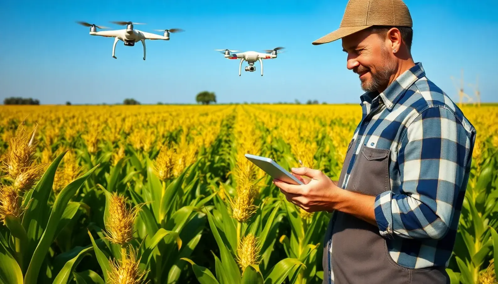 A farmer utilizing AI tools for modern agriculture.