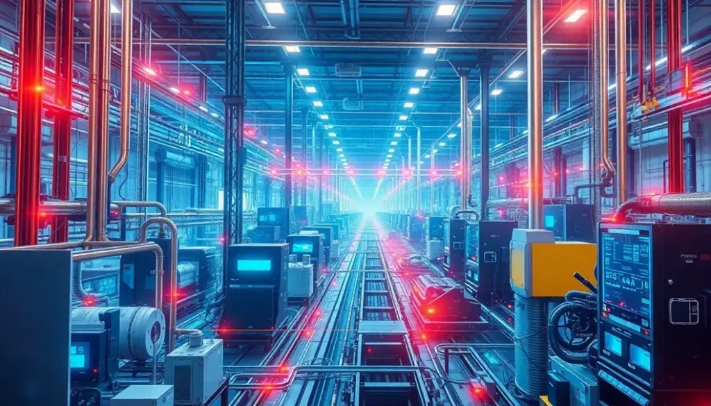A futuristic industrial landscape showcasing enhanced productivity with digital technology.