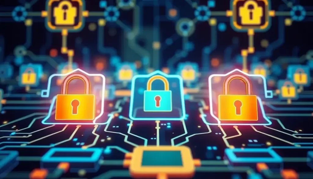 Graphic depicting IoT devices with security shields, emphasizing the importance of security in IoT ecosystems.