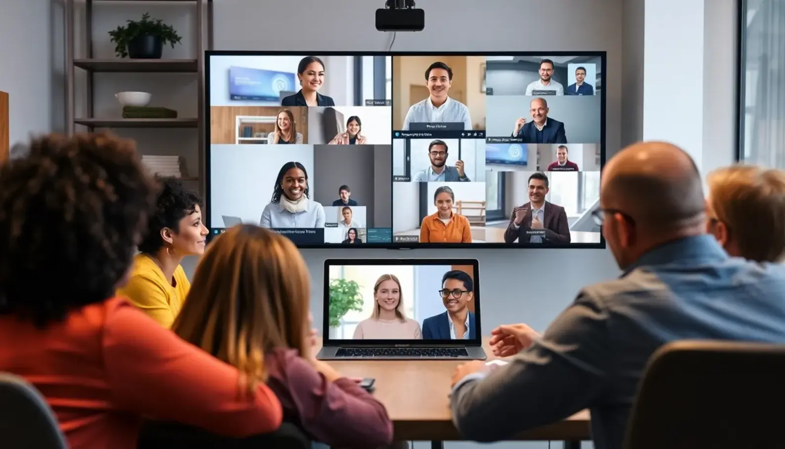 Colleagues engaging in a productive remote meeting using video conferencing technology.