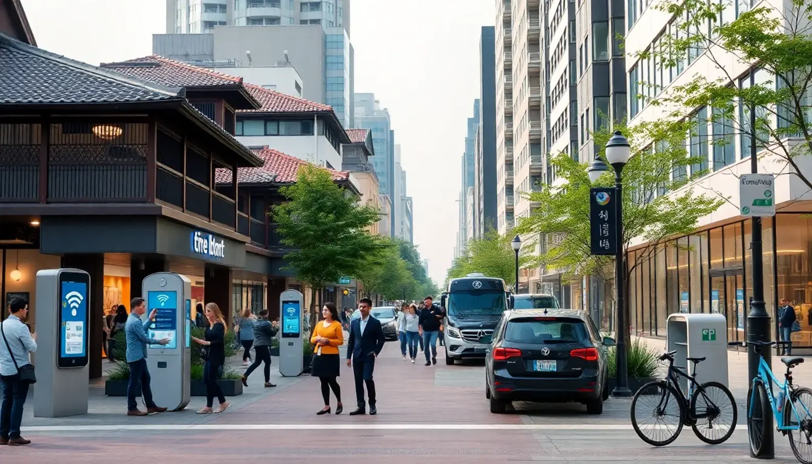 Modern urban infrastructure that integrates technology to enhance daily life.
