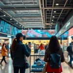 Futuristic retail scenario featuring interactive augmented reality elements enhancing consumer experience.