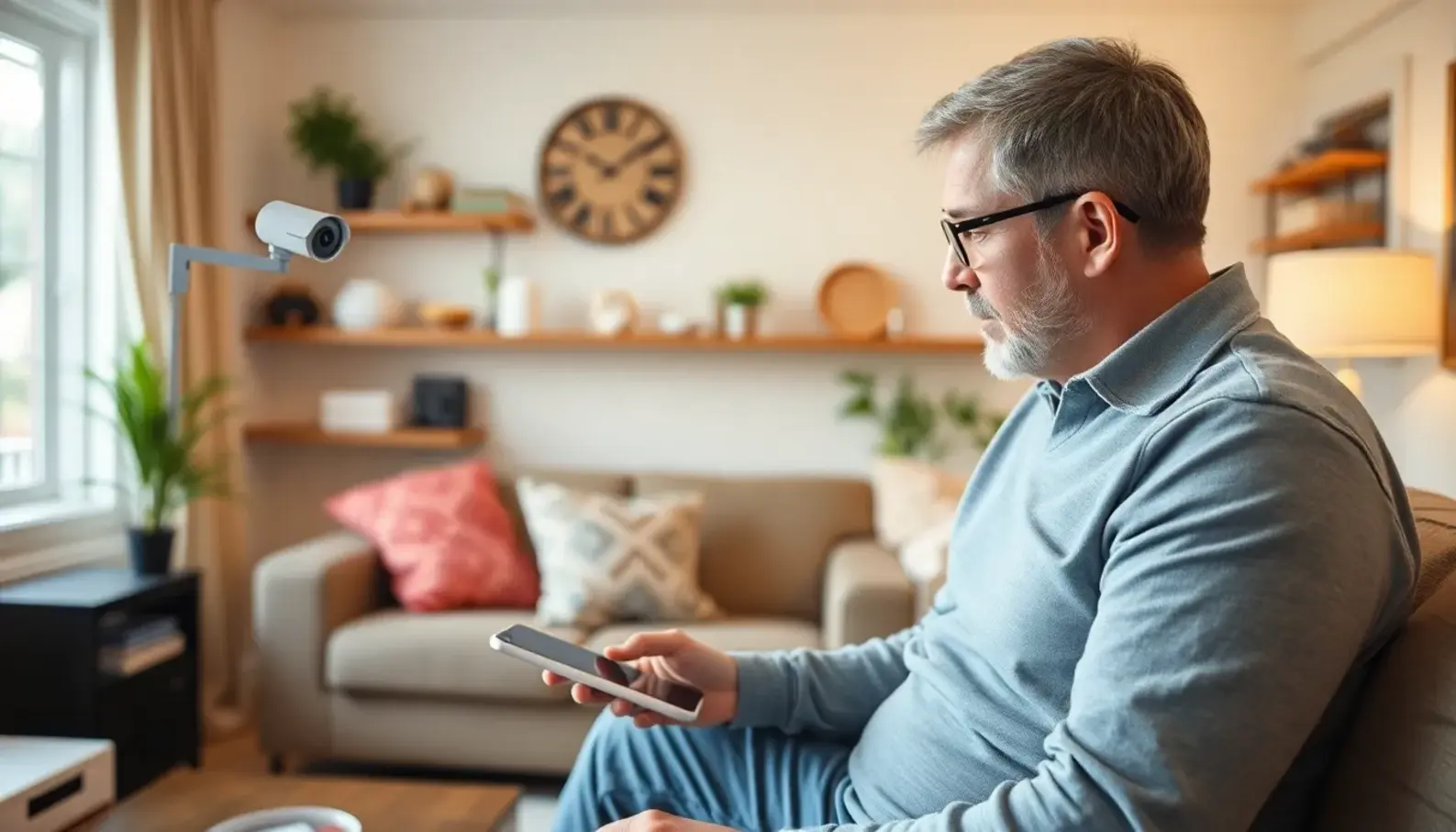 An overview of a smart home security system with integrated devices.