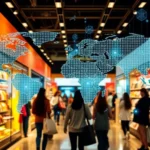 A bustling retail store with customers interacting, showcasing the influence of data analytics in the shopping experience.