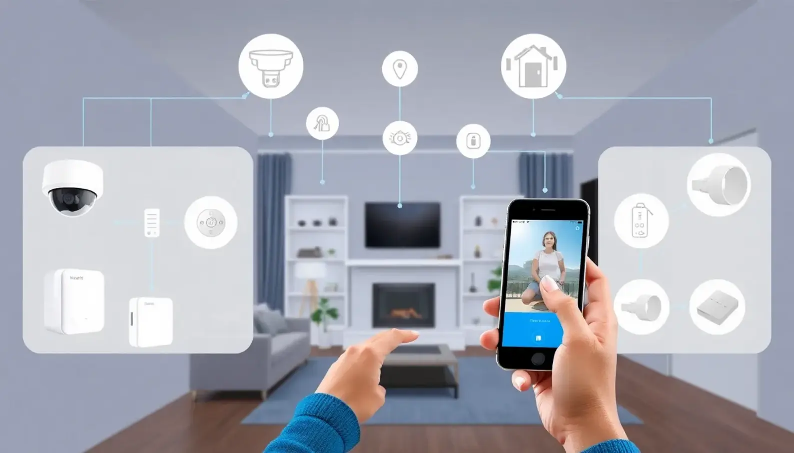 An overview of a smart home security system with integrated devices.