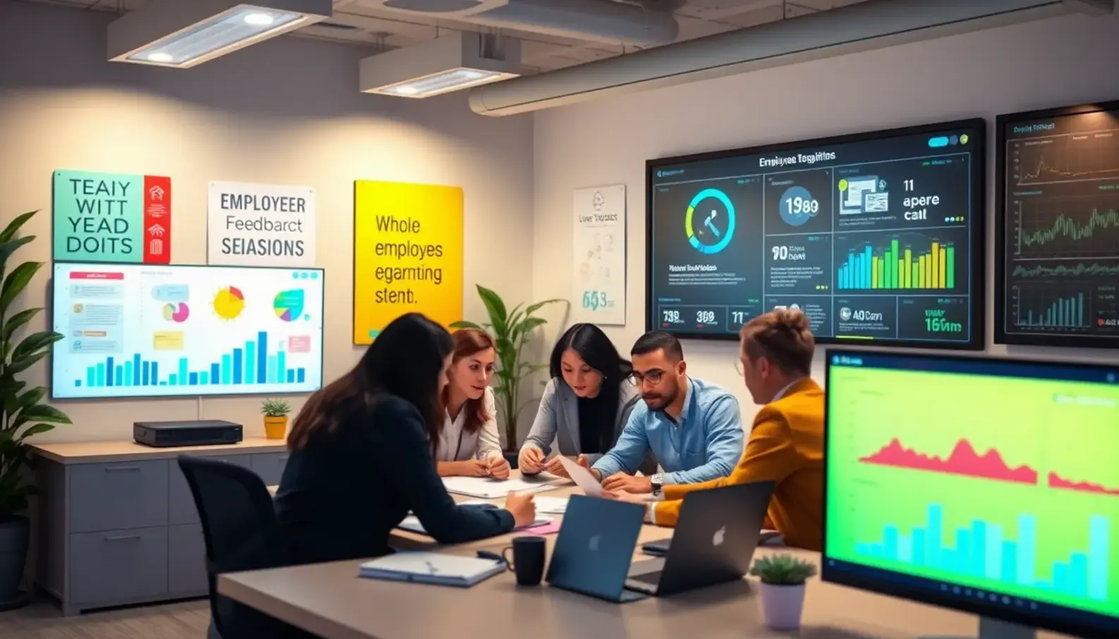 Diverse HR professionals utilizing AI tools for efficient recruitment.