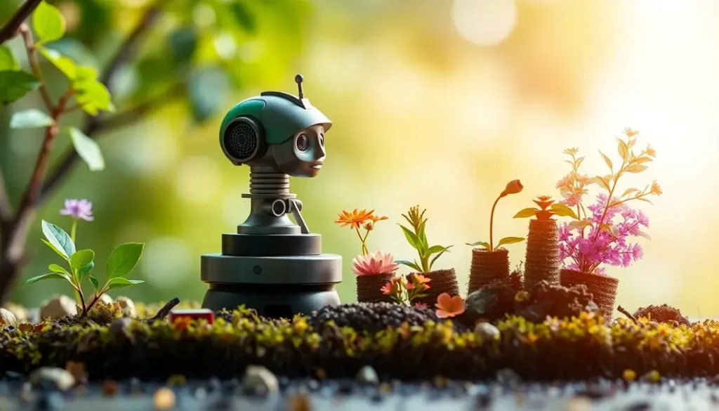 A vibrant image depicting the harmonious relationship between artificial intelligence and the environment.