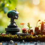 A vibrant image depicting the harmonious relationship between artificial intelligence and the environment.