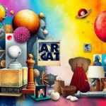 A montage of AI-generated art alongside traditional art, representing the blend of technology and human creativity.