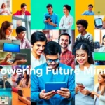 Collage of students and teachers involved with AI educational tools, highlighting diversity and engagement.