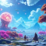 Futuristic AI-driven gaming visuals showcasing intricate game environments and player interaction.