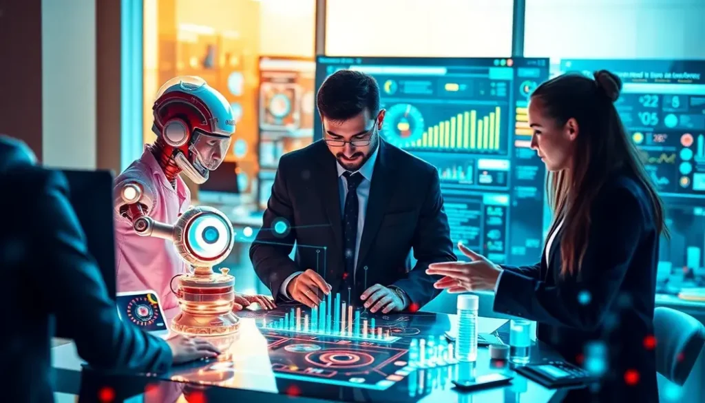 A diverse marketing team collaborating around AI-driven data analytics for marketing automation.