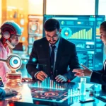 A diverse marketing team collaborating around AI-driven data analytics for marketing automation.