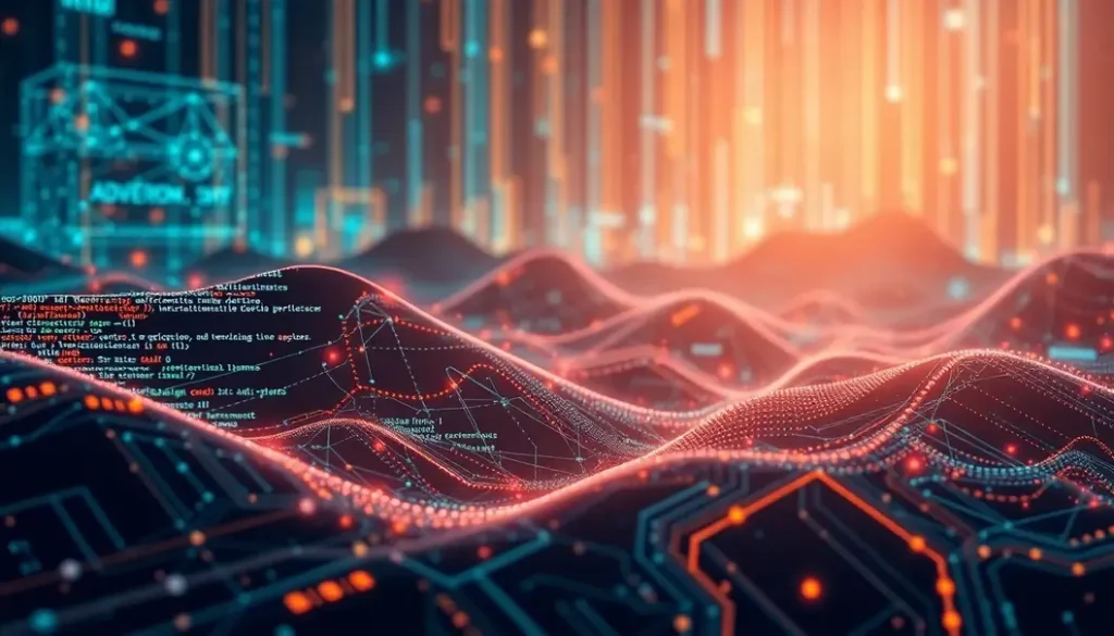 Futuristic landscape showing AI and software development integration