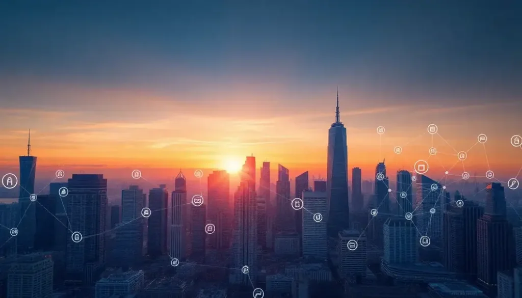 Futuristic city skyline illustrating the integration of finance and machine learning technology