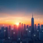 Futuristic city skyline illustrating the integration of finance and machine learning technology