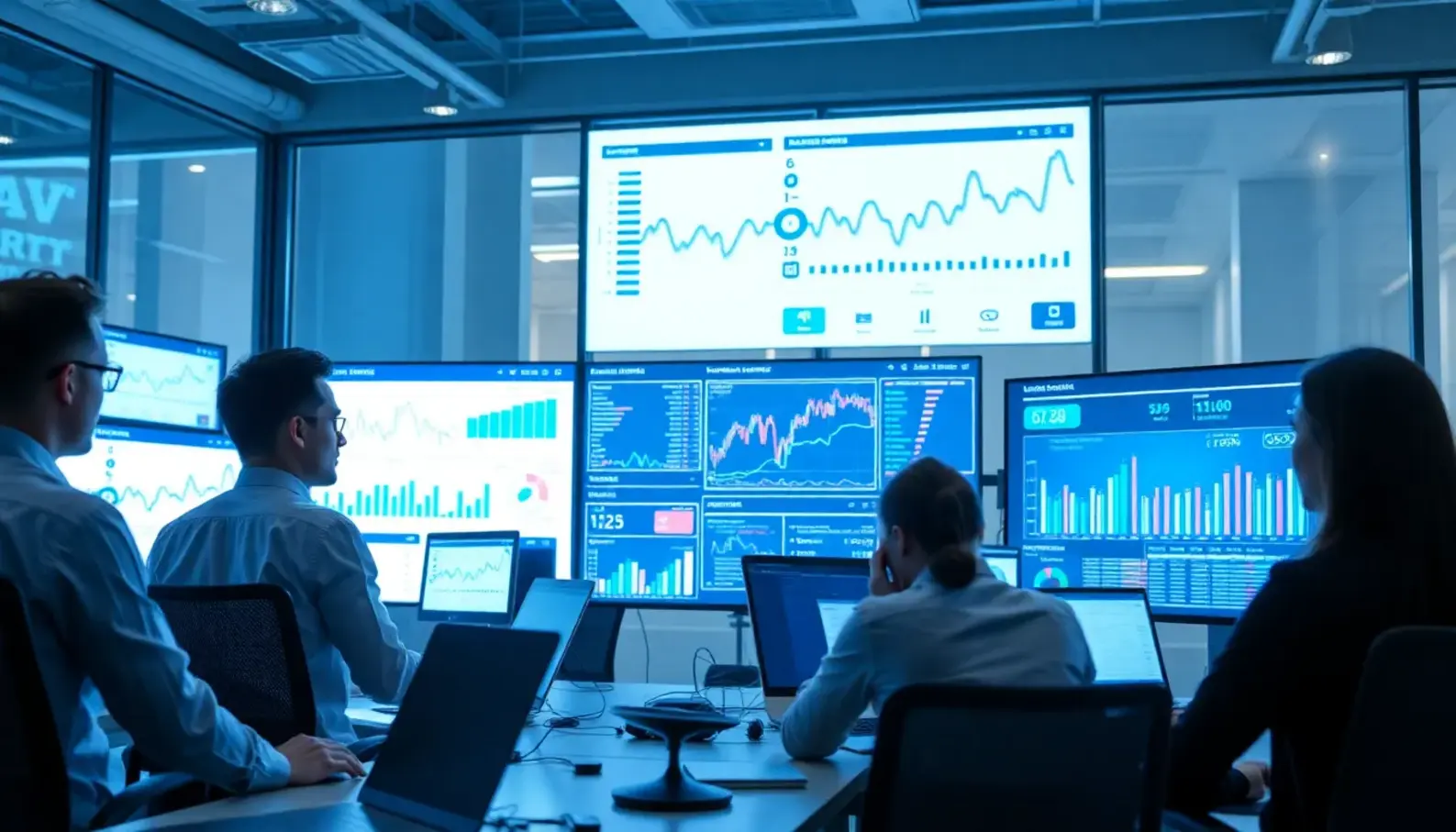 Analysts leveraging AI for enhanced risk assessment in finance.