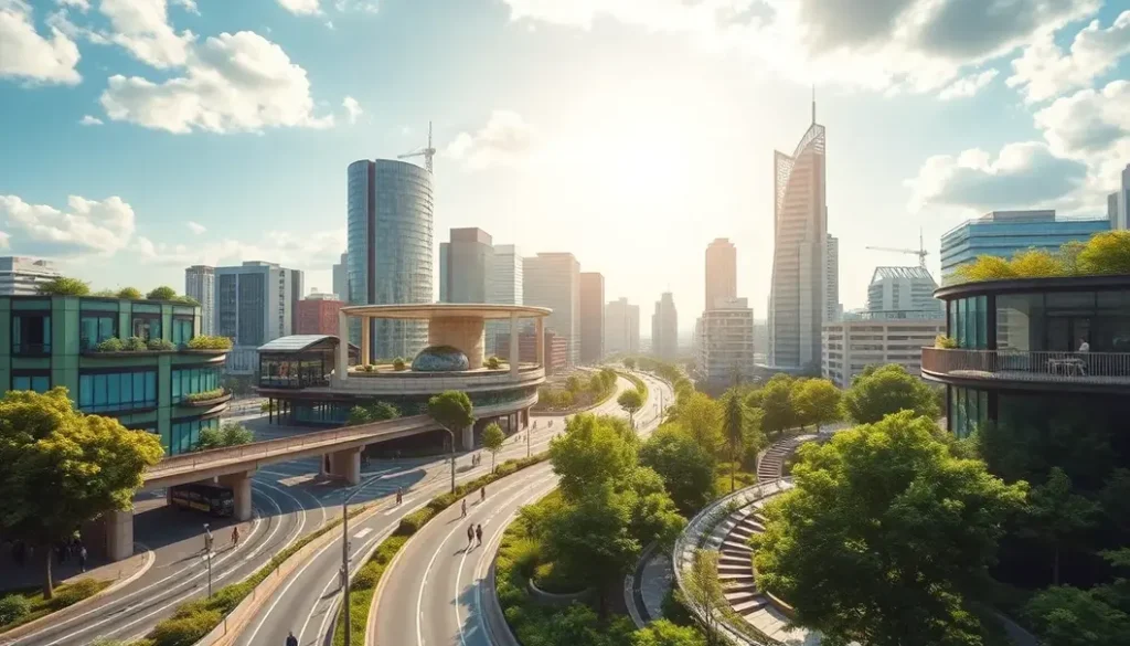 Visual representation of a smart city with AI technology integration.