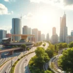 Visual representation of a smart city with AI technology integration.