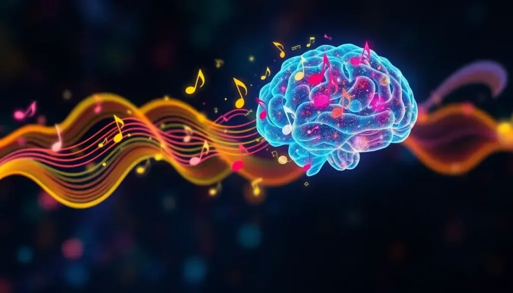 Digital artwork illustrating the combination of music and AI technology.