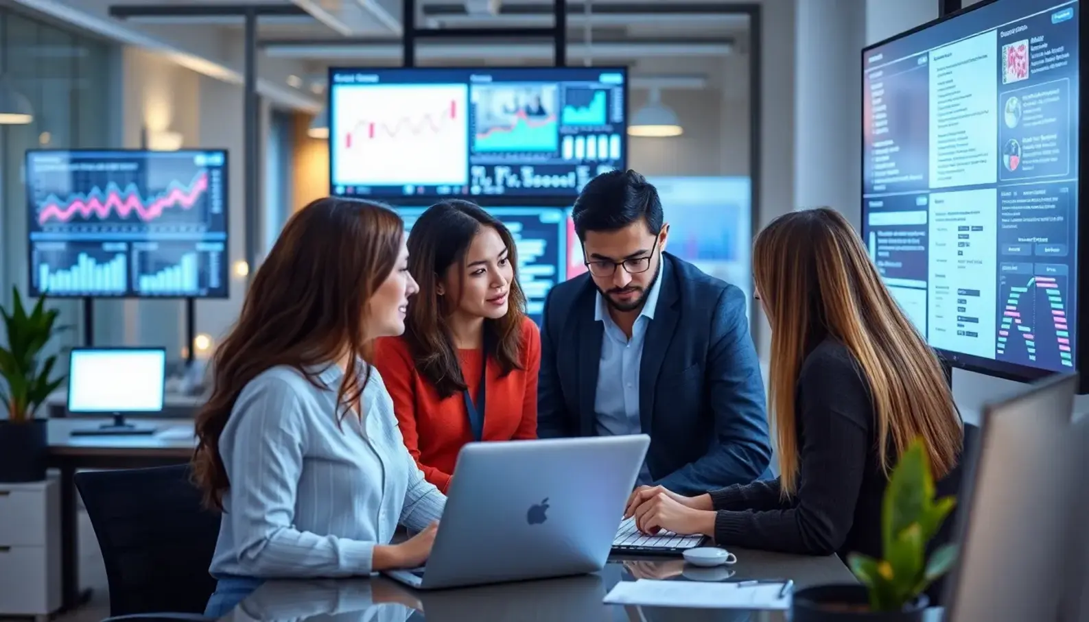 Content creators collaborating with AI for efficient content generation.