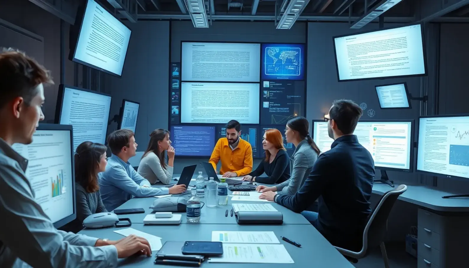Content creators collaborating with AI for efficient content generation.