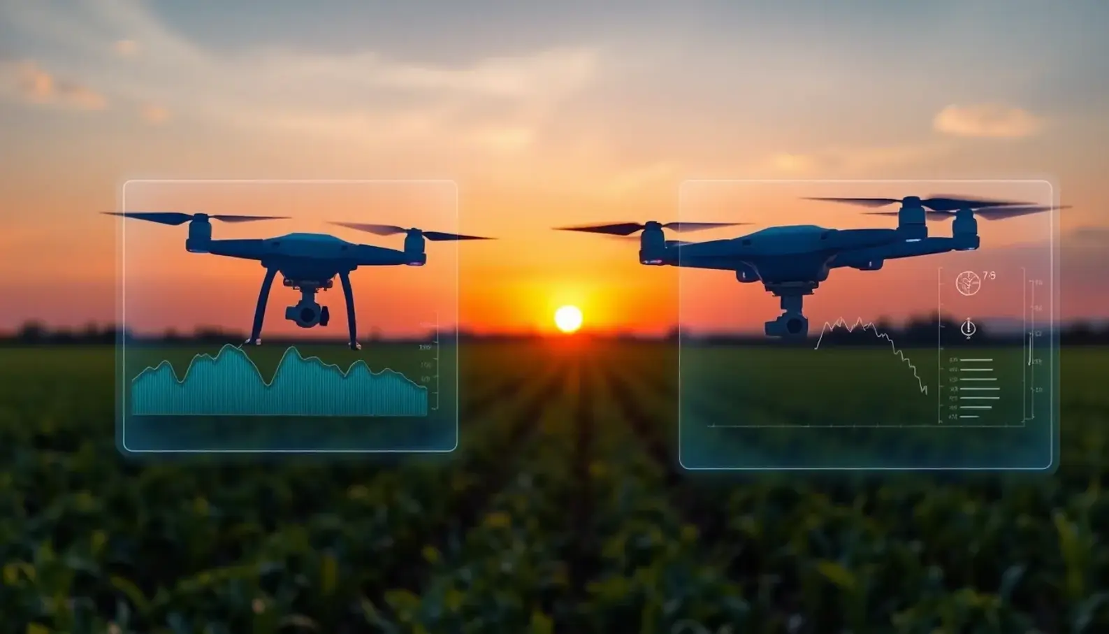 Drones providing real-time insights into crop health and soil conditions.