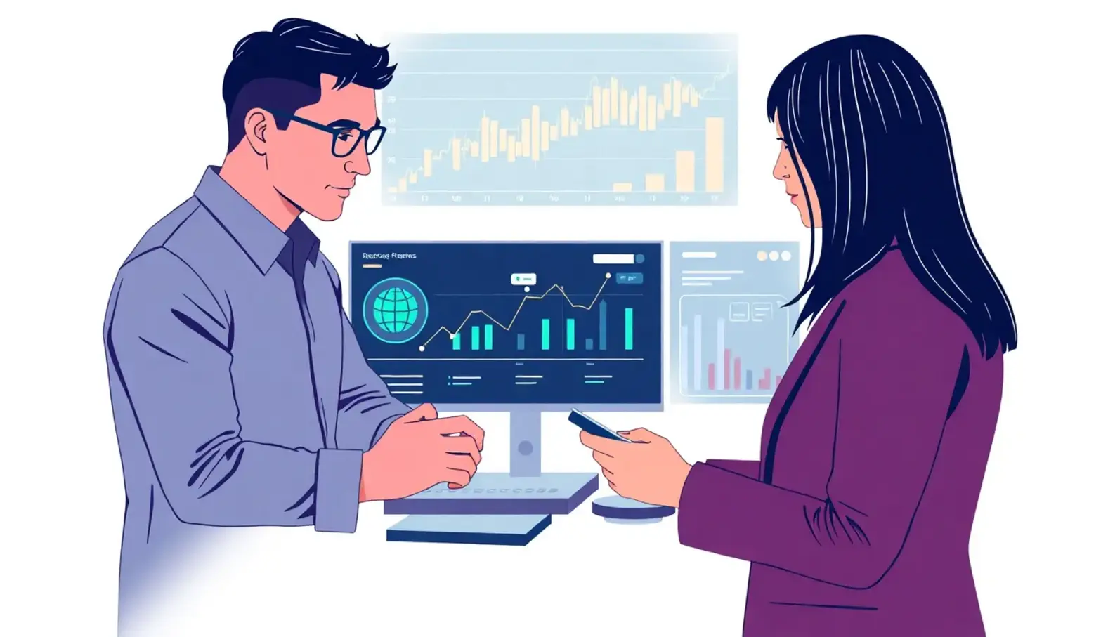 Visual representation of data analytics and machine learning in financial decision-making.