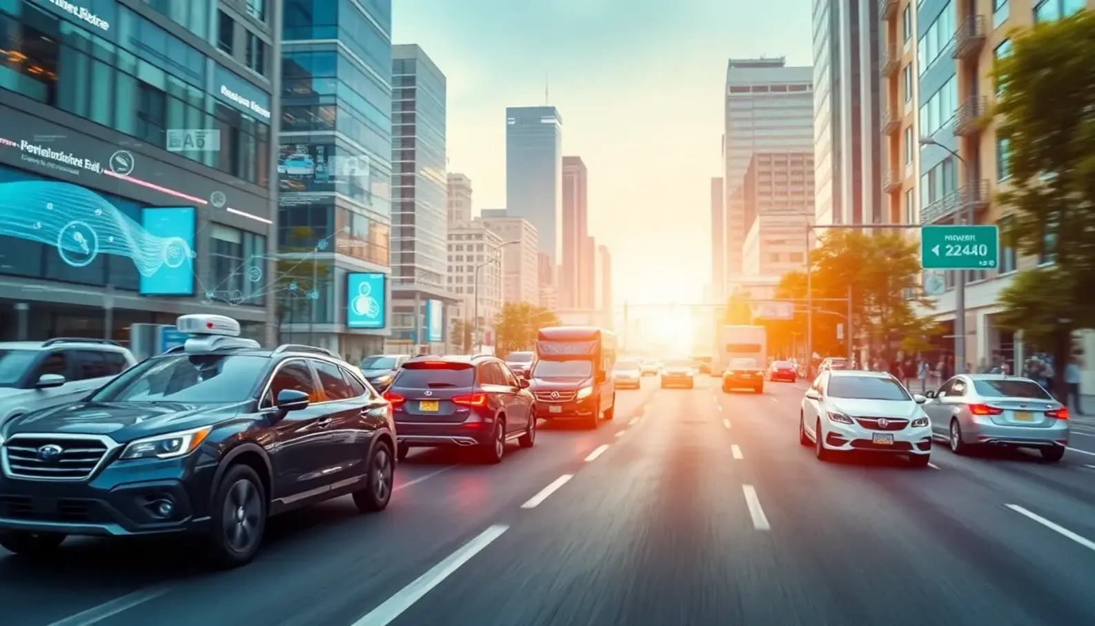 AI Algorithms in Action: Autonomous vehicles utilizing cutting-edge technology to navigate city streets.