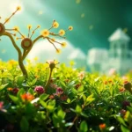 A colorful image showcasing artificial intelligence integrated with natural ecosystems and biomimetic designs.