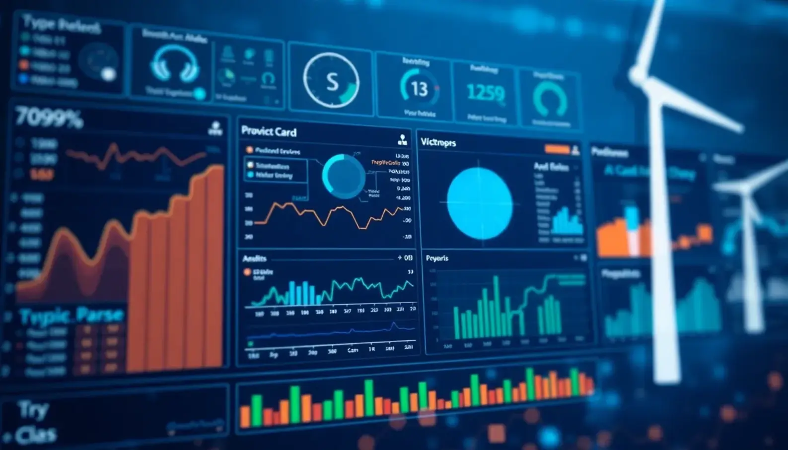 AI algorithms optimizing renewable energy production by analyzing diverse datasets.