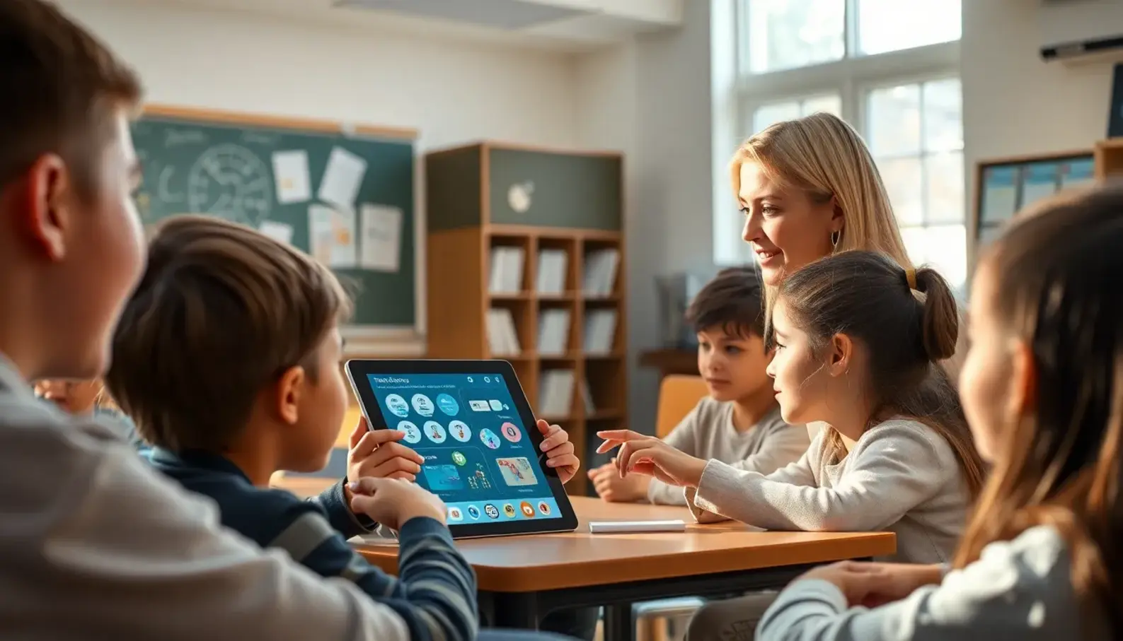 Teachers and students engaging with AI-driven educational tools for personalized learning.