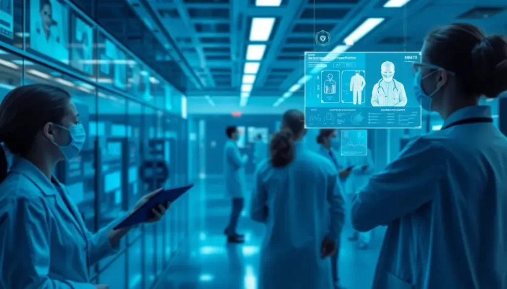 An advanced healthcare setting where AI technologies facilitate efficient administration.