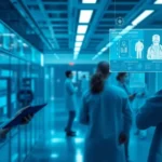 An advanced healthcare setting where AI technologies facilitate efficient administration.