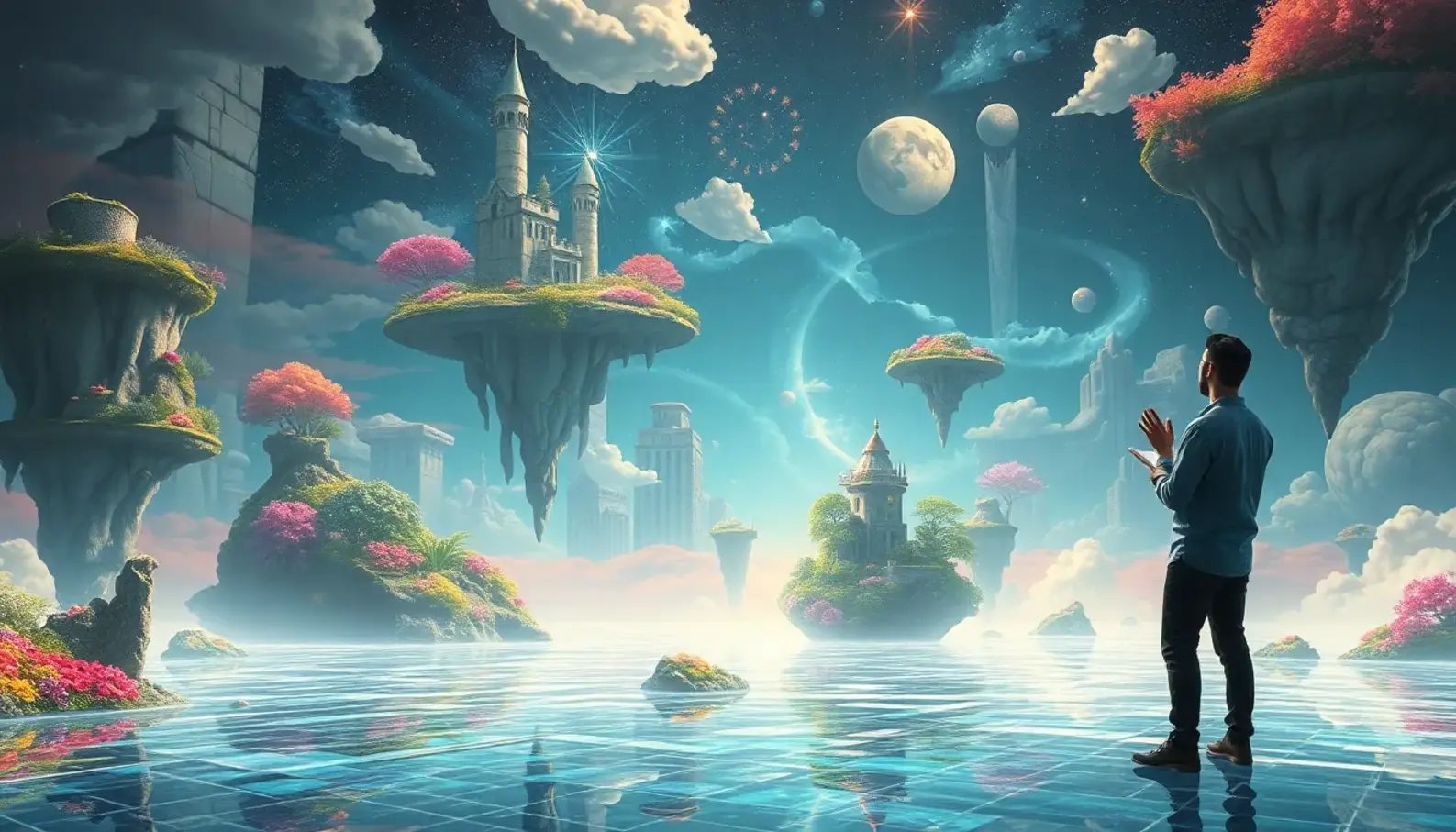 Artists collaborating with AI tools to create vibrant digital masterpieces.