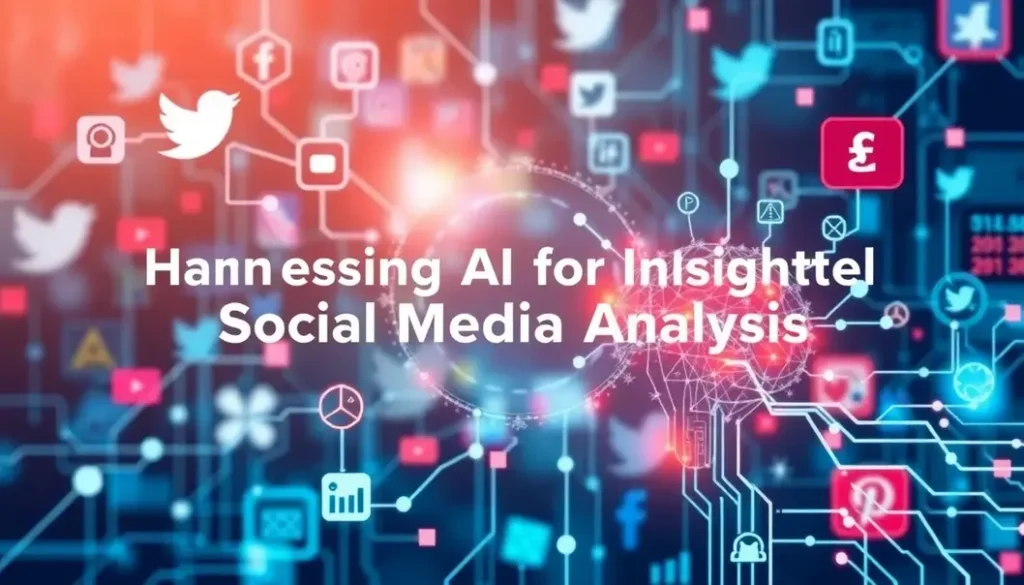 A vibrant illustration depicting the interplay of AI and social media data for analysis.