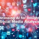 A vibrant illustration depicting the interplay of AI and social media data for analysis.
